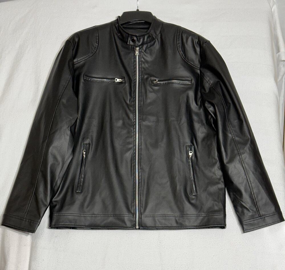 New Men's Motorcycle Faux Leather Black Jacket Biker Cafe Racer Gothic